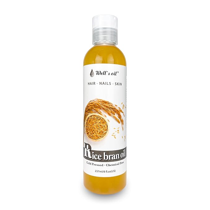 Well’s Oil Rice Bran Oil 8 oz | 100% Pure Rice Bran Oil (Carrier Oil) | For Skin & Hair | DIY Creams & Lotions