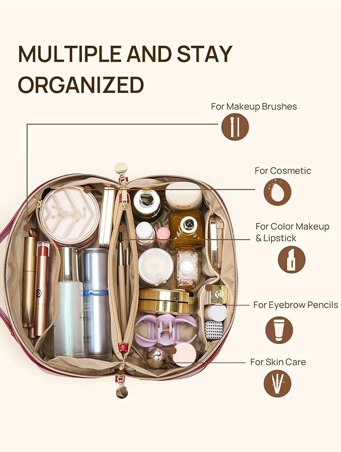 Telena Leather Make Up Bag Portable Travel Makeup Bag Waterproof