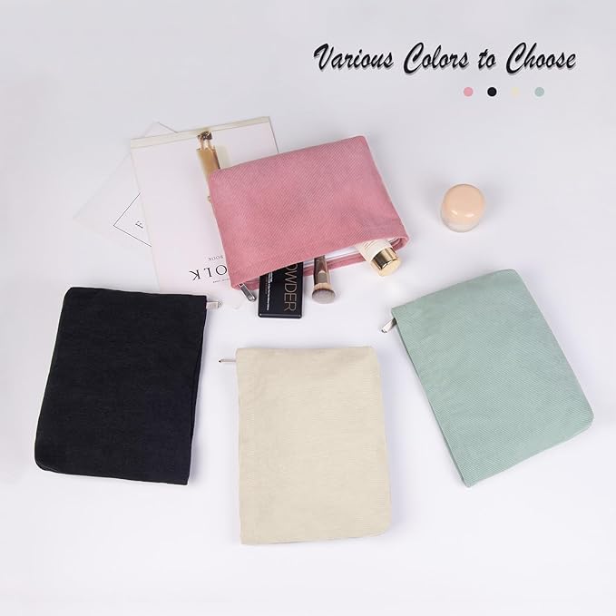 FITDON 2PCS Cosmetic Bags for Women Makeup Bag for Purse Small Corduroy Makeup Pouch Travel Make Up Bag with Zipper Toiletry Bag Organizer, Pink