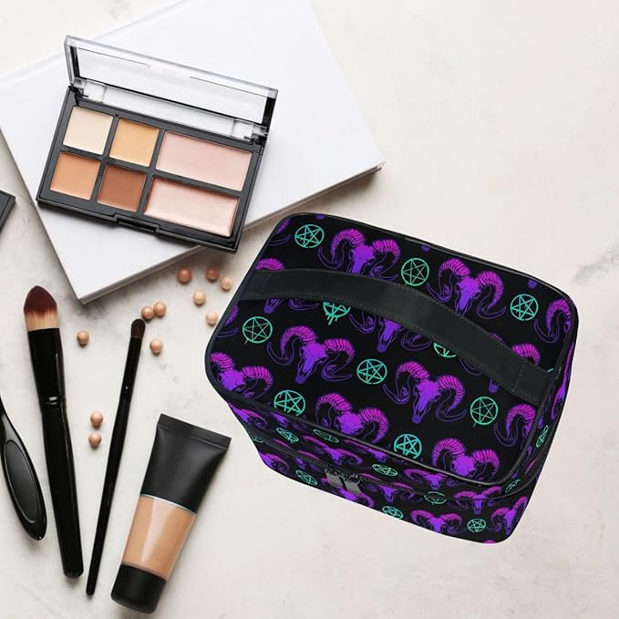 MNSRUU Makeup Bags, Goth Skull Makeup Organizer Bags Toiletry Bag Box Travel Cosmetic Bag Make Up Train Case for Women Teen Girl Ladies