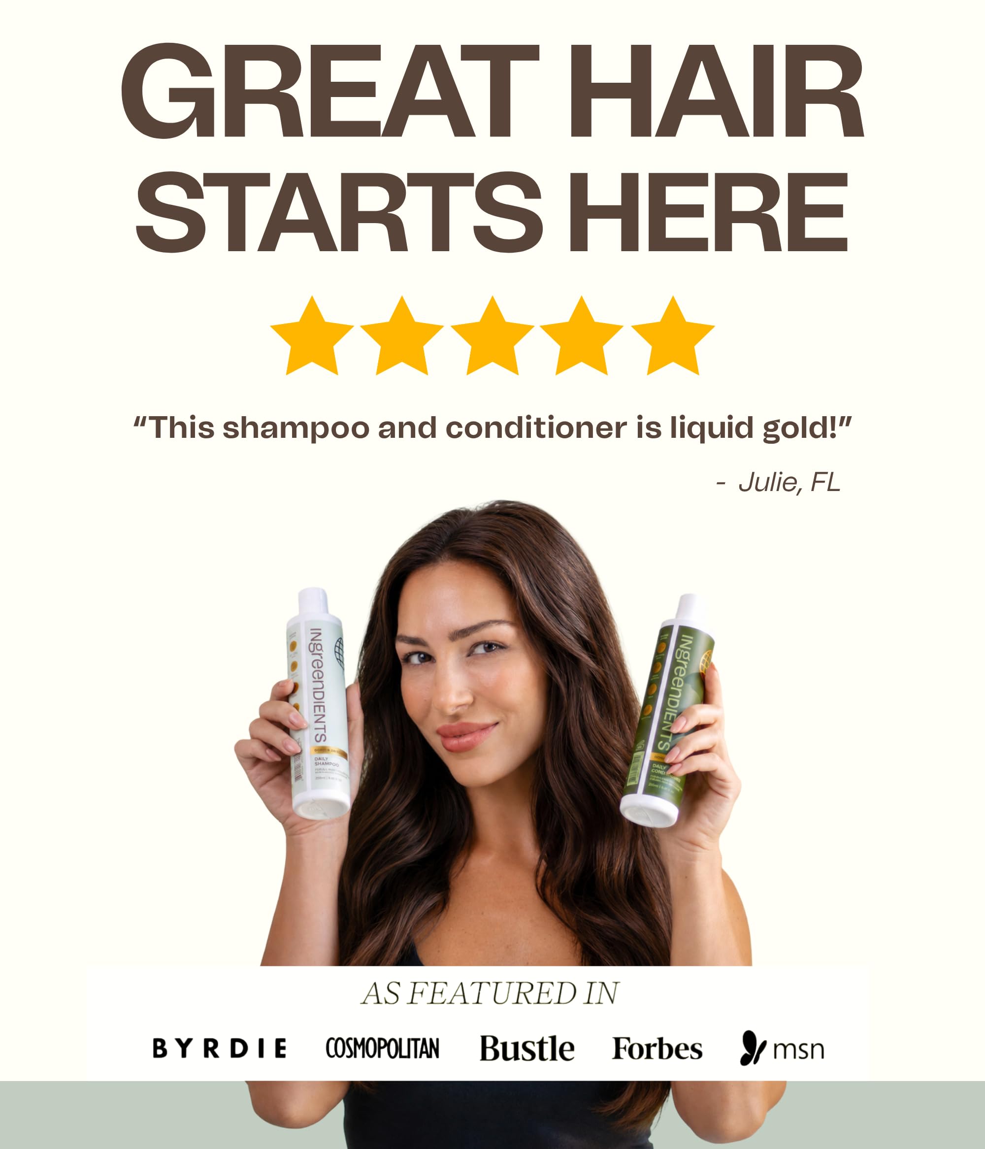 Ingreendients Non Toxic Vegan Shampoo and Conditioner with Organic Ingredients, Apple Cider Vinegar, Tea Tree Oil - Color Safe, Paraben & Gluten Free, Silicone & Sulfate Free, pH Balanced