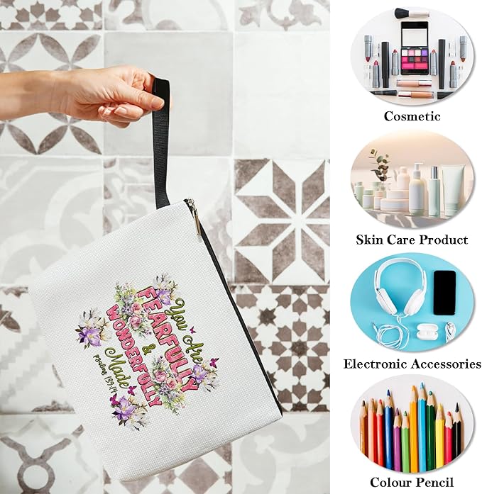 BSNZZIO Christian Cosmetic Bag for Women Accessories Organizer, Religious Gifts Bible Verses Gifts for Women Coworker, Travel Essentials Purse Toiletry Pouch Cosmetic Bag with Zipper -34
