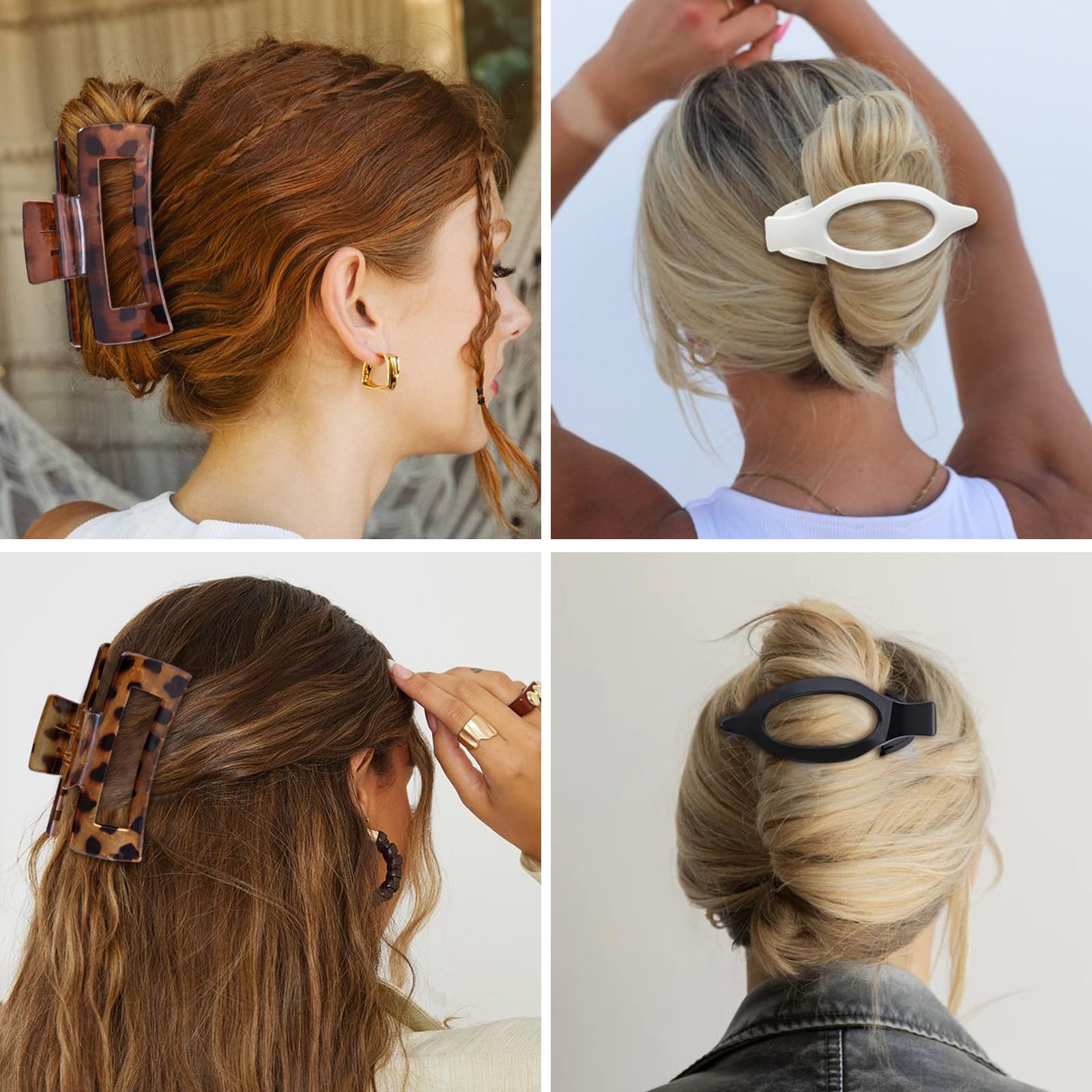 Hair Clips for Women 4.3 Inch Large Hair Claw Clips 8 pcs Square Claw Clips & Flat Hair Clips for Thick or Thin Hair French Concord Hair Barrettes Alligator Hair Accessories for Women (Leopard)