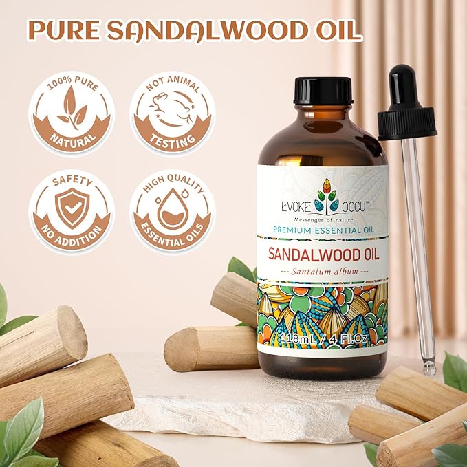 EVOKE OCCU Sandalwood Essential Oil for Skin Care, Diffuser & Candle Making