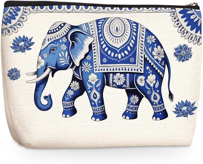 Blue Elephant Makeup Bag, Cute Travel Makeup Case Cosmetic Bags for Women
