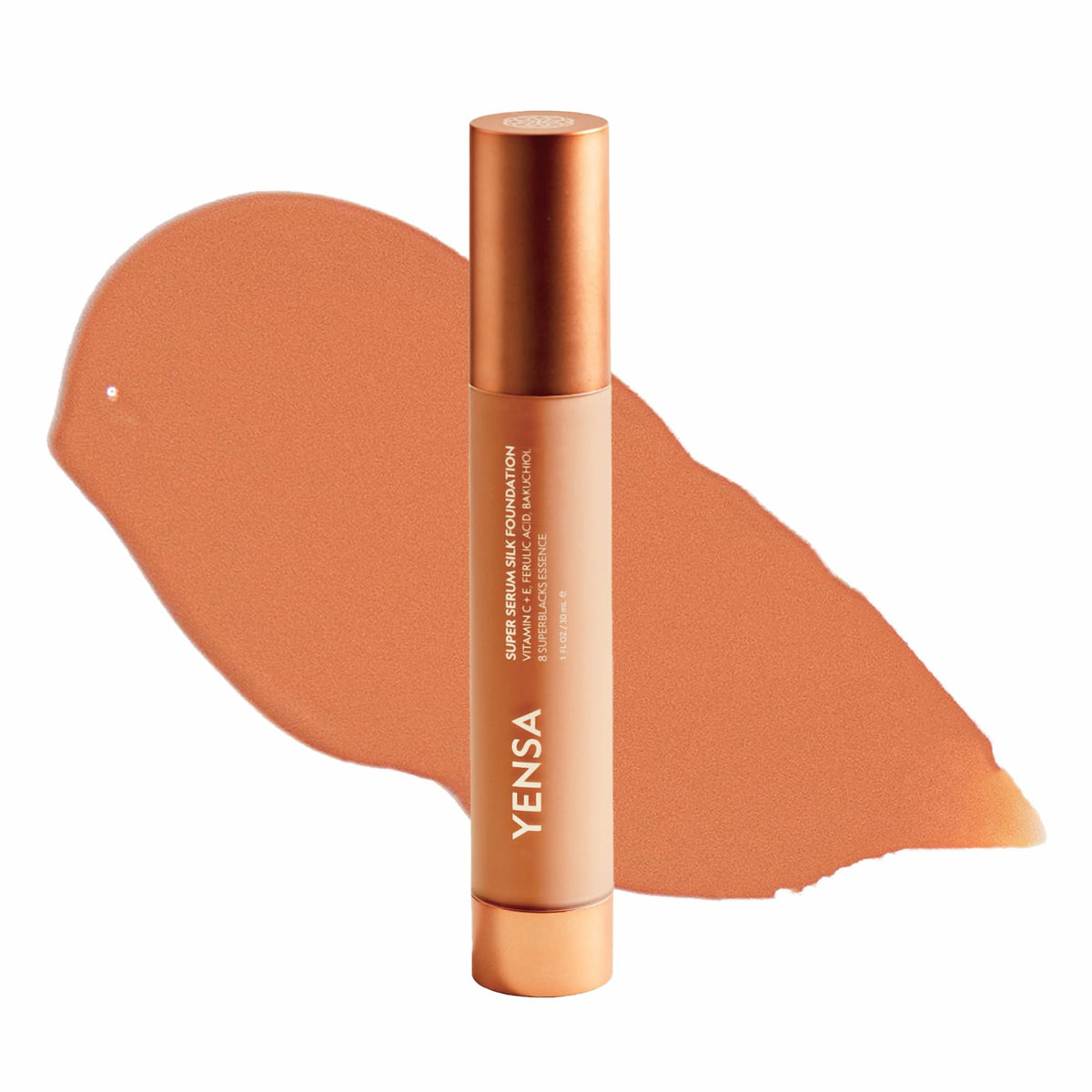 YENSA Super Serum Silk Foundation - Hydrating, Full Coverage Foundation with Vitamin C & Bakuchiol Oil - Blurs Imperfections & Evens Skin Tone - Korean Skin Care Makeup - Deep 2 (1 oz)