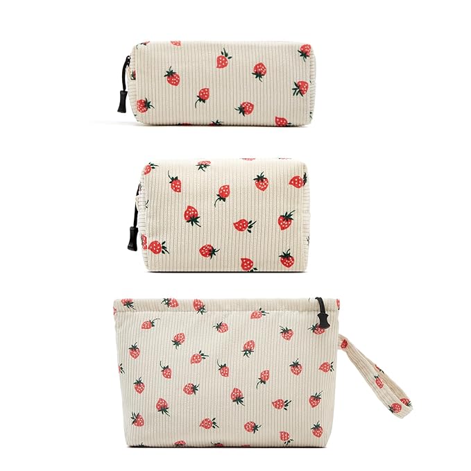 ZOEMTIU Small Cosmetic Bag set for Women Corduroy Makeup Bag with Interior Pocketes Cute Corduroy Makeup Pouches Women Small Toiletry Bag