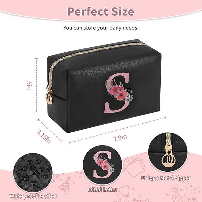 Initial Makeup Bag for Women, Travel Makeup Bag Small Cosmetic Bag, Birthday Gifts for Girls and Women, Teen Girls Gifts Trendy Stuff, Personalized Gifts for Grandkids Teacher Friends Bride Bridesmaid