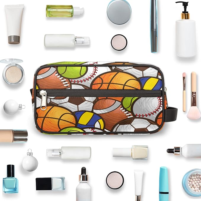Bardic Sport Baseball Portable Travel Toiletry Bag, Volleyball Soccer Ball Cosmetic Organizer Makeup Bag Shower Shaving Bag for Men Women