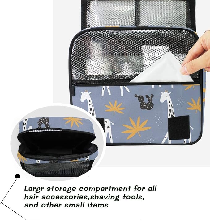 senya Hanging Travel Toiletry Bag Cute Giraffe Tropical Leaves Kit Makeup Case Cosmetics Organizer for Men Women