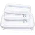 Hoolerry 3 Pcs Clear Hard Zipper Case Hard Plastic Zipper Pouch Makeup Bag Portable Travel Organizer for Cosmetics, Office Supplies, Documents & Toiletries(White,Mss)