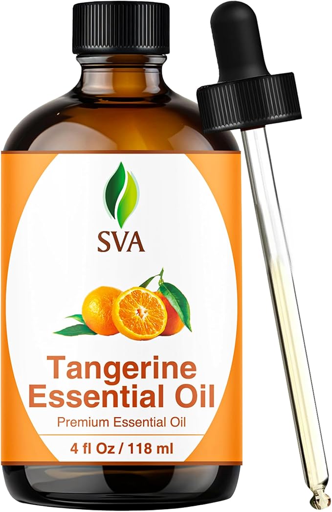 SVA Tangerine Essential Oil 4 Fl Oz – for Diffuser, Skin & Hair Care – Ideal for Massage & DIY Blends – with Dropper