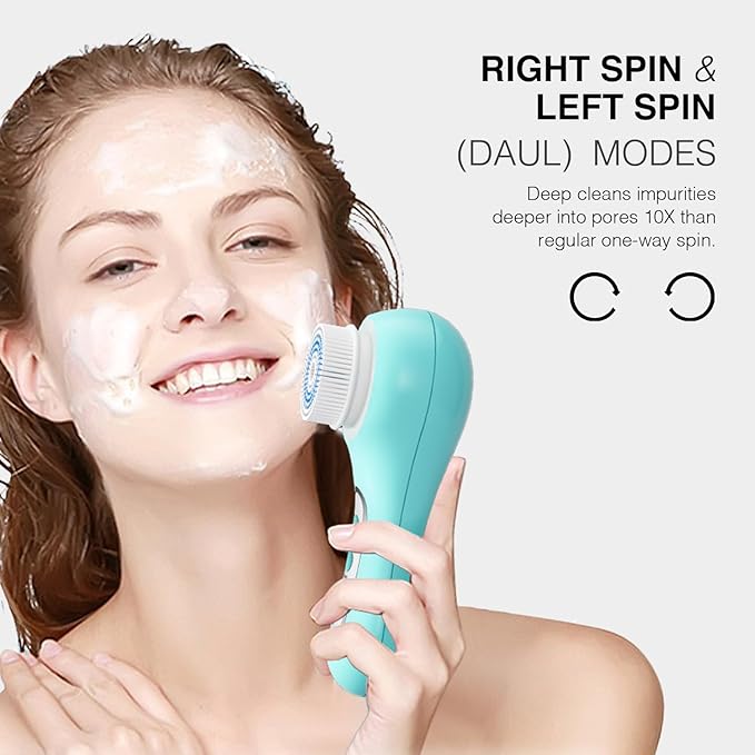 UMICKOO Electric Facial Cleansing Brush, 2-Way Rotating Face Scrubber for Daily & Deep Cleaning, 3 Modes, 5 Brush Heads, Rechargeable, IPX7 Waterproof for All Skin Types