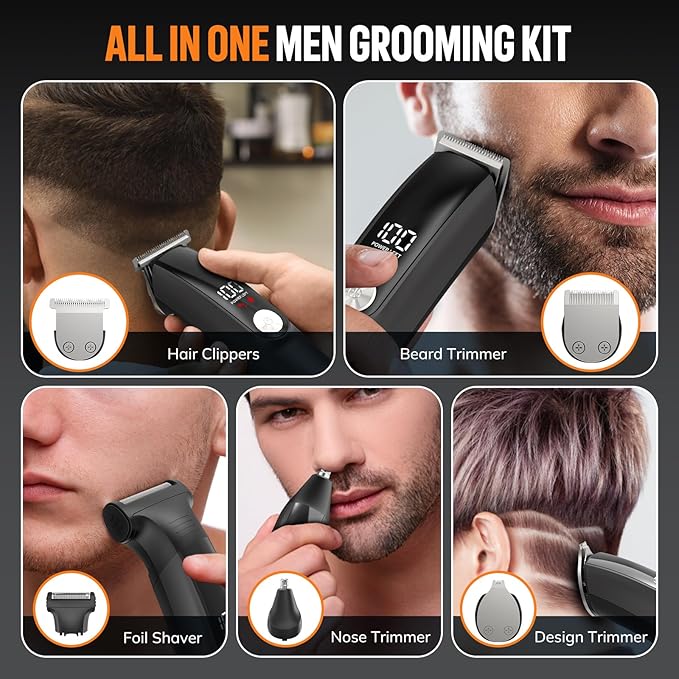 Ynasen Beard Trimmer for Men Hair Clippers - 6 in 1 Professional Grooming Kit Cordless Hair Clipper Trimmers Set Waterproof,Electric Shaver Razor for Face Nose Body Mustache