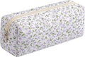 HHQQWZ Cute Floral Cotton Makeup Brush Cosmetic Bag for Women, Travel Quilted Zipper Make Up Bag, Flowers Toiletry Organizer Case Kawaii Makeup Cosmetic Travel Cloth Pouch (Purple Floral)