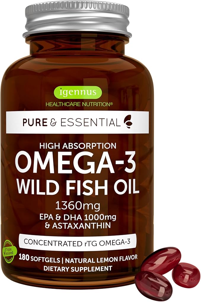 Igennus Ultra Pure Omega 3 rTG Wild Fish Oil 1360mg, 180 Softgels