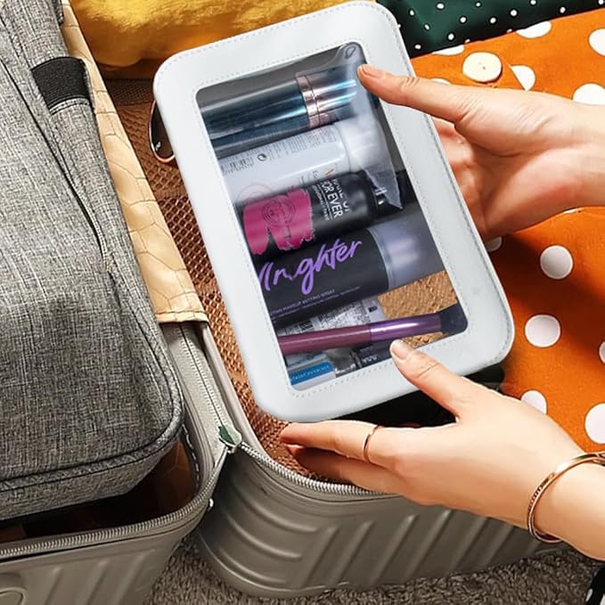 FFpaw Clear Makeup Bag, White Travel Makeup Pouch Toiletry Bag for Women Waterproof Small Cosmetic Bag Case Small Make Up Bag with Zipper Car Organizer Car Essentials for Women Men