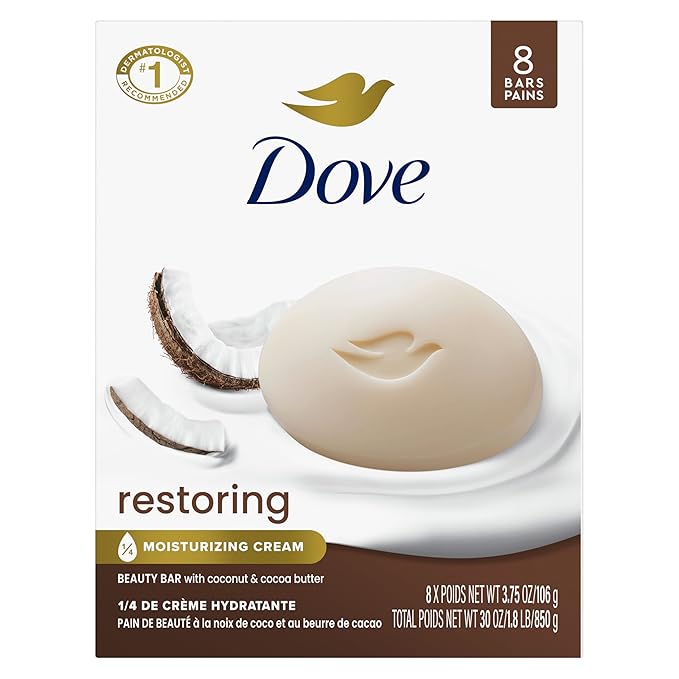 Dove Restoring Beauty Bar Soap 8 Count, Coconut & Cocoa Butter, 3.75 oz