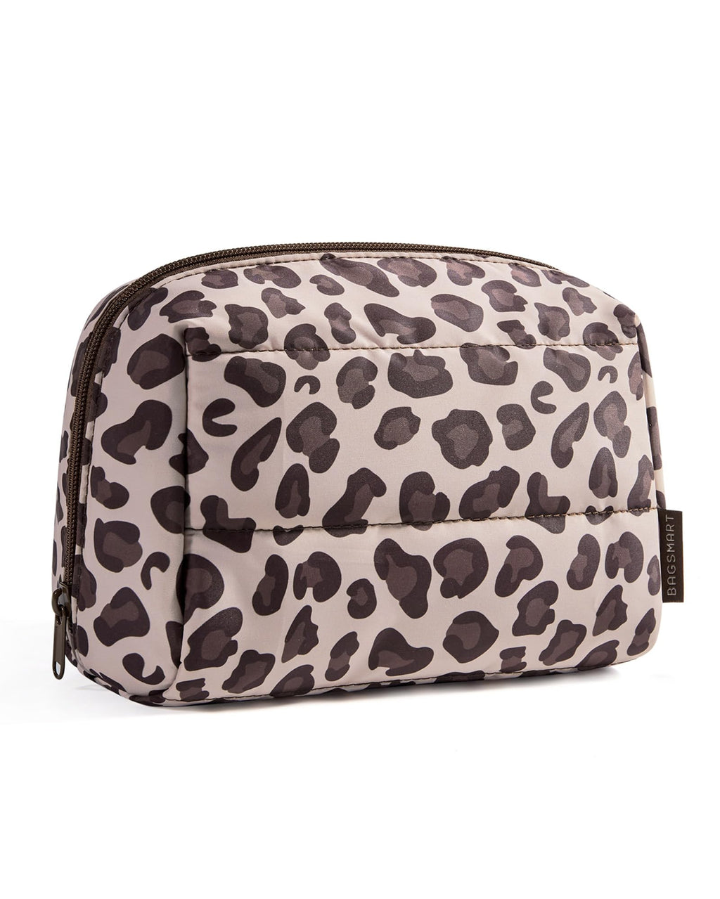 BAGSMART Puffy Makeup Bag, Wide Opening Cosmetic Organizer, Soft Water-Resistant Travel Toiletry Pouch for Women for Purse, Compact & Spacious
