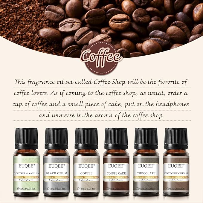 EUQEE 6PCS Coffee Fragrance Oil Set for Candle Making, Diffuser