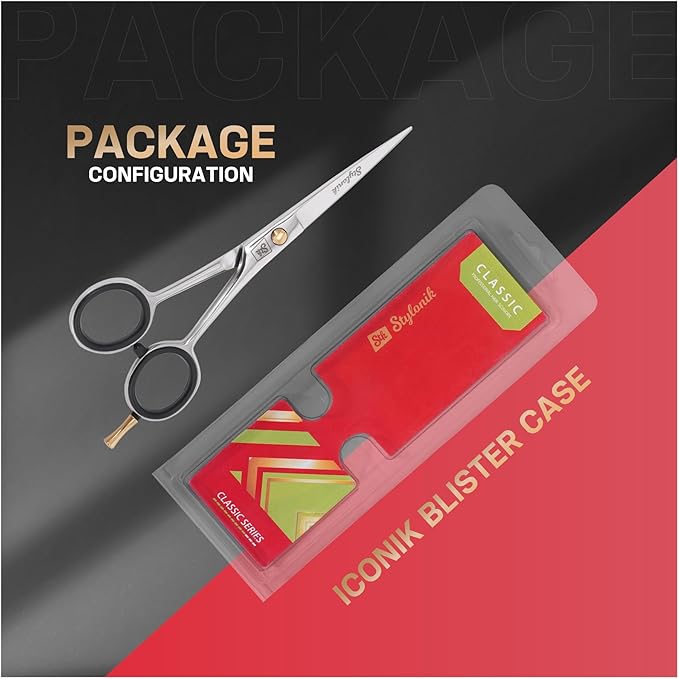 Stylonik Hair Cutting Scissors-Professional Hairdressing Scissors for Women,Men,Hair Stylists,Salon,Barber- 6.5-Inch Stainless Steel Hair Scissors with Finger Rest (Classic Scissor Shinny Polish)