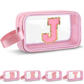 Vodolo Initial Makeup Bag,Letter J Cute Clear Monogrammed Cosmetic Travel Bag for Womens Girls,Personalized Pink Aesthetic Traveling Make Up Organizer Bag for Beach,Waterproof Toiletry Bag