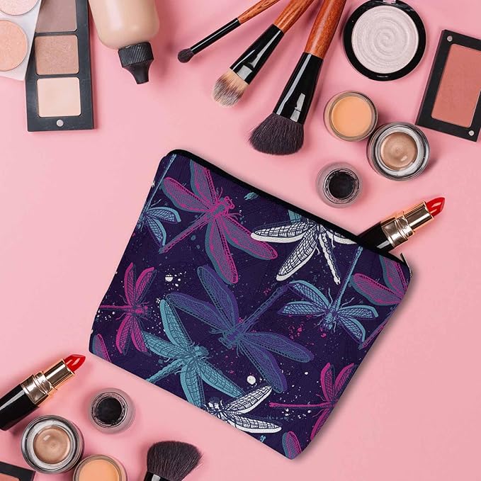 Kalygon Dragonfly Makeup Bag For Women, Adorable Cosmetic Bag Makeup Bags, Colorful Dragonflies Nature Zipper Bag Travel Bags Toiletry Organizers Pouch Bags Washing Bags For Gym Bathroom