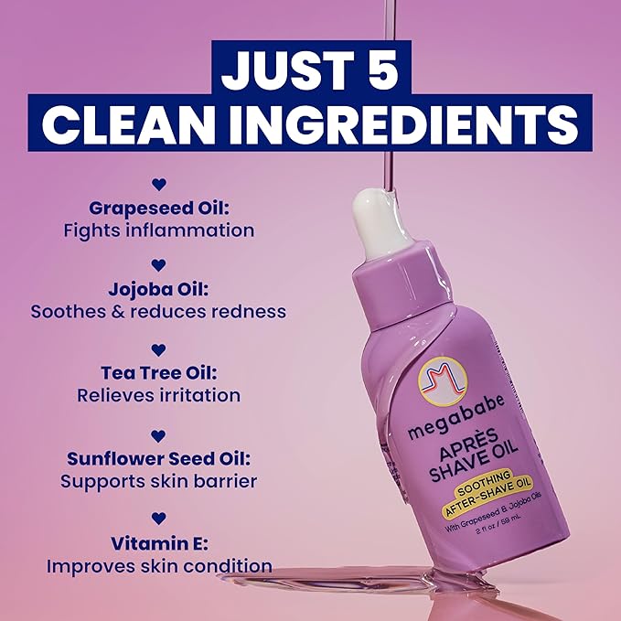 Megababe Après Shave Oil, Soothing After-Shave Oil, 5 Ingredients, 2 fl oz