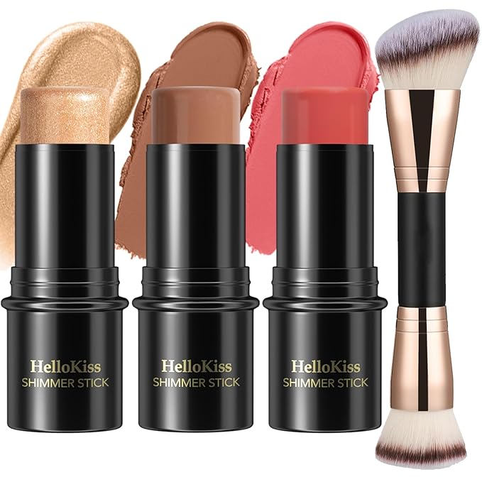 3 Pcs Cream Contour Stick Makeup Kit, Shades with Highlighter, Blush and Bronzer Contour Stick for Sculpt the Cheeks, Waterproof, Matte & Dewy Finish (Medium,#04+#07+#14)