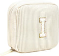 Cute Makeup Bag for Women - Monogram Personalized Initial Makeup Bags Cosmetic Pouch Make Up Case for Women Her Best Friend Friendship Sister Teacher, Birthday Gifts for Women (Letter I, Beige)
