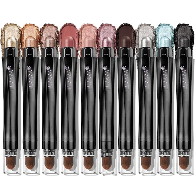 LUXAZA PRO Blue Eyeshadow Stick Makeup Set 10PCS, Neutral Shimmer And Matte Cream Eye Shadow Palette, Metallic Bronze Smoky Eyeliner Brightener Crayon Pencil Kit, Ideal Gift for Women -Mint Chocolate