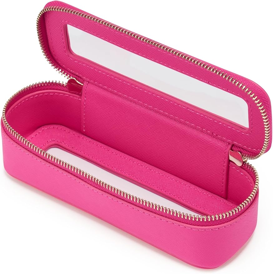 Popvibe Slim Makeup Brush Bag Travel Clear Toiletry Bag for Women Cute Make Up Bag for Traveling Cosmetic Bag Organizer Waterproof Tansparent Beauty Makeup Case Hot Pink