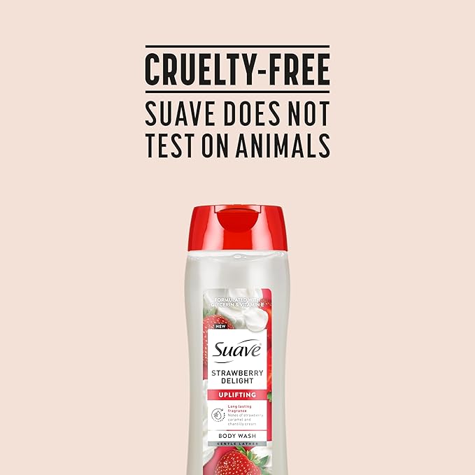 Suave Strawberry Delight Uplifting Body Wash, Formulated with Glycerin and Vitamin E for Hydrating and Gently Cleansing Skin, 18 FL OZ, 6 Pack
