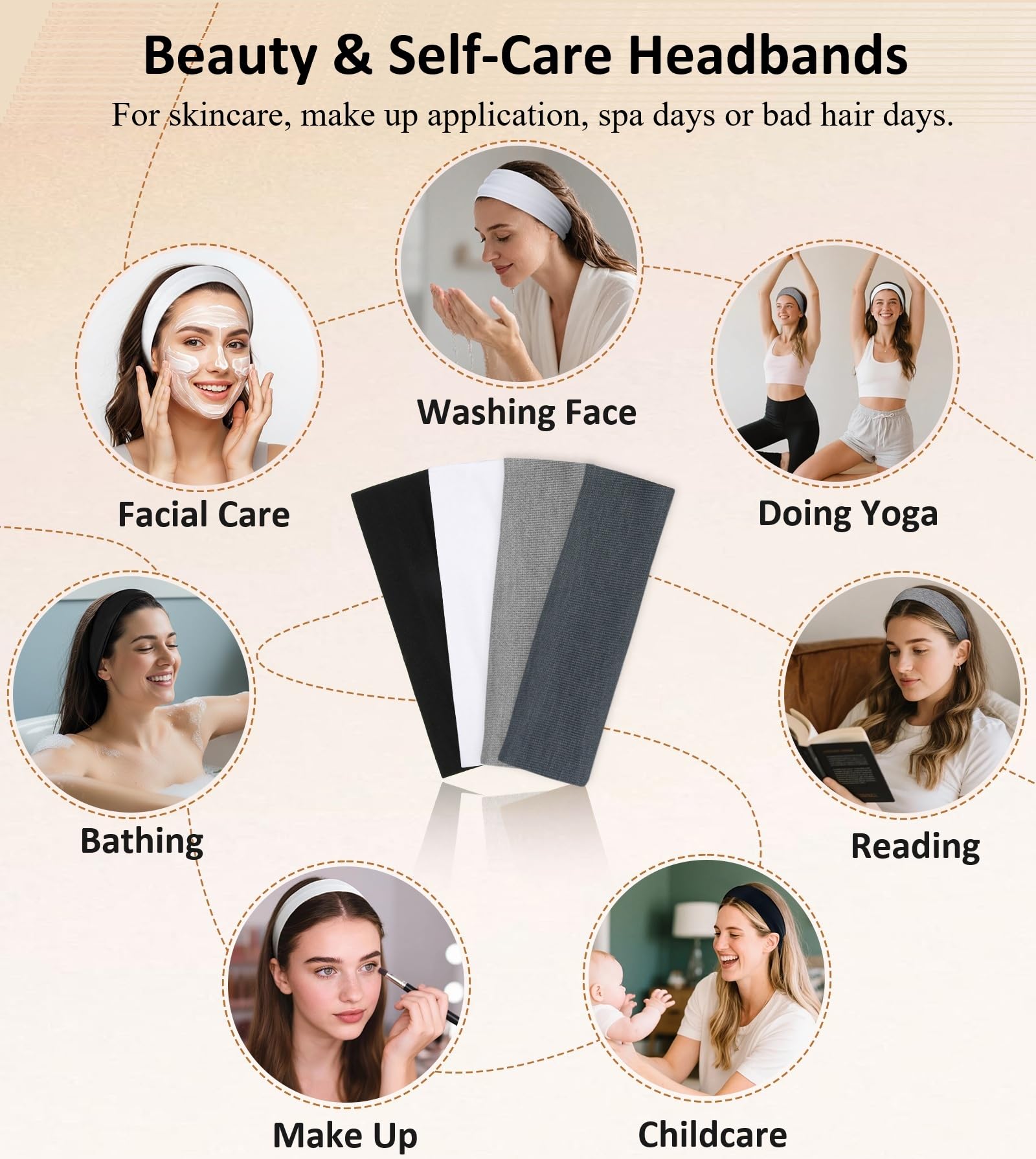 Huachi Headbands for Women Non Slip Sports Headband Fashion Hair Accessories, 16 Pack Elastic Hair Bands for Women Wide, Soft Cloth Head Bands Bulk for Workout Yoga Gym, Trendy Hair Accessories
