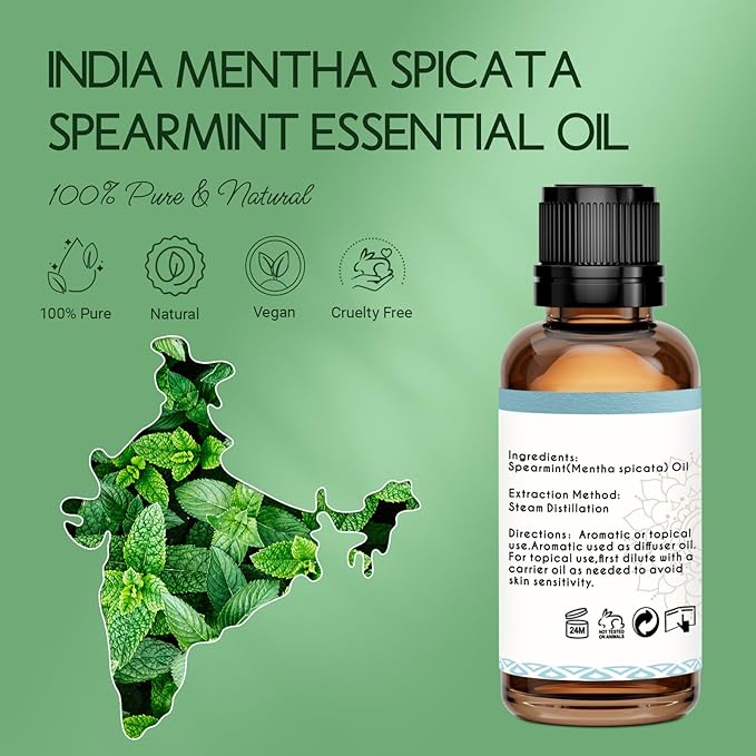 LOTUSJOY Spearmint Oil for Facial Hair, Skin, Diffuser, Room Spray, 1 Oz