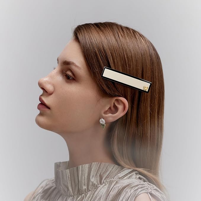 Classic Black & White Hair Barrette for Women, Middle, 3.5 inch, 1 Pcs
