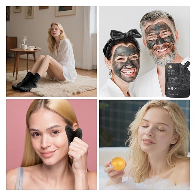 55 Pcs Mothers Day Gift for Mom, Charcoal Face Sheet Mask Pack for Women & Men, Hydrating Skin Care Set, Self Care Home Spa Basket Gift Set, Hyaluronic Acid Serum, Birthday, Christmas