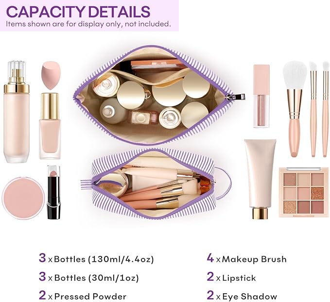 2 PCS Initial Makeup Bags for Women: Cosmetic Bag for Travel Toiletry - Birthday Gifts for 11 12 13 14 15 16 17 18 Years Old Girl Graduation Teacher Gift- Teen Girl Gifts Trendy Stuff - Purple D