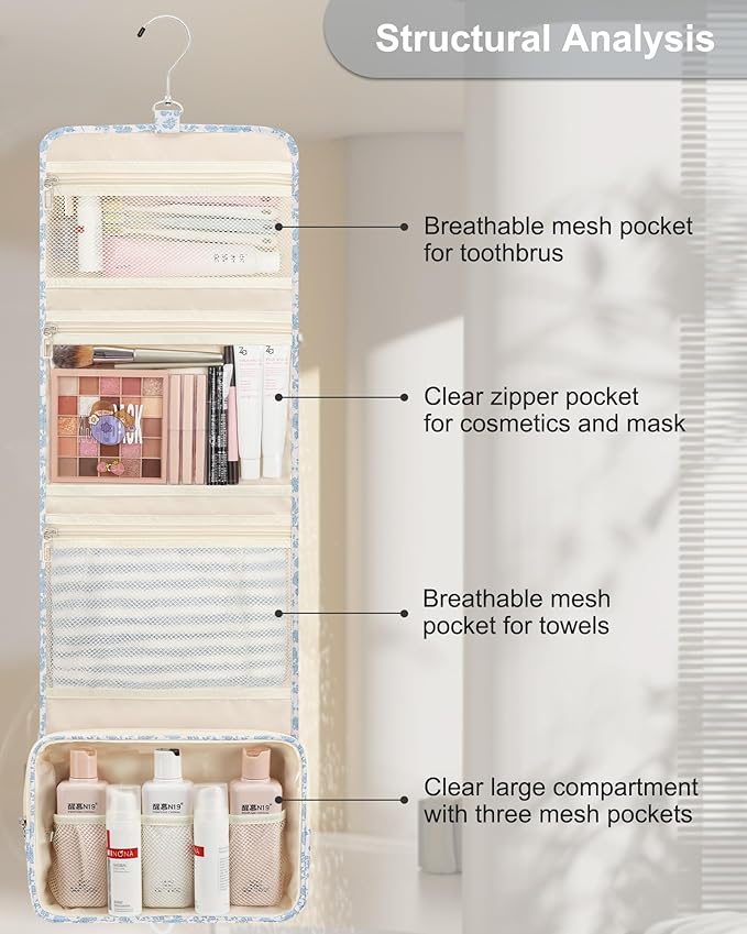 Relavel Hanging Toiletry Bag, Travel Toiletries Bag with Hanging Hook