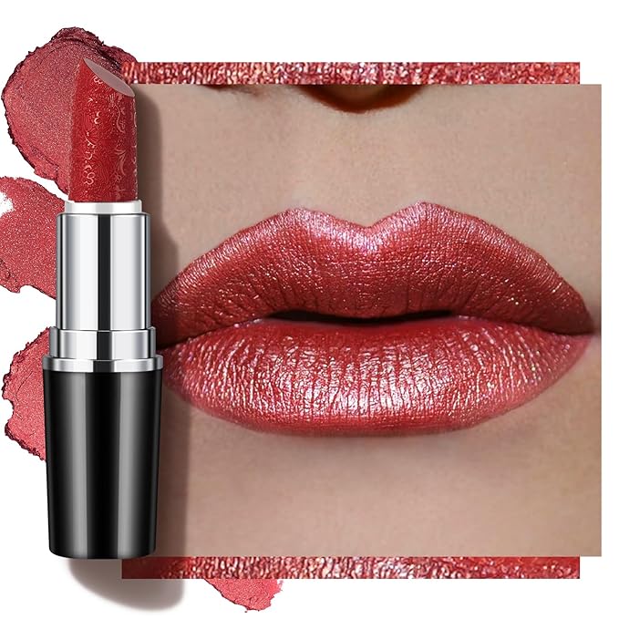 Anglicolor Metallic Red Lipstick,High Impact Lipcolor Moisturising Creamy Formula Smooth and Non-Sticky,Brick Red Lipstick For Women,Girls,Full-Coverage Lip Color (12 CHERRY BOMB, 4g)