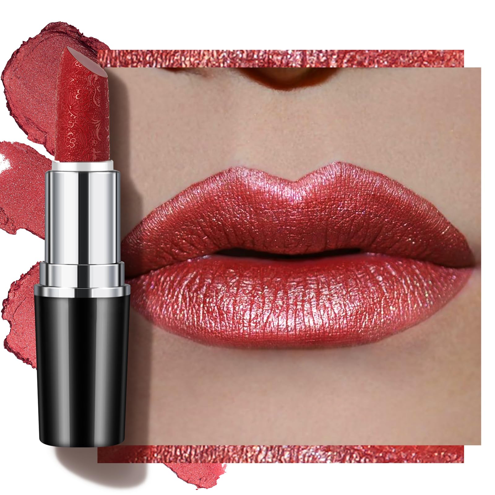Anglicolor Metallic Red Lipstick,High Impact Lipcolor Moisturising Creamy Formula Smooth and Non-Sticky,Brick Red Lipstick For Women,Girls,Full-Coverage Lip Color (12 CHERRY BOMB, 4g)