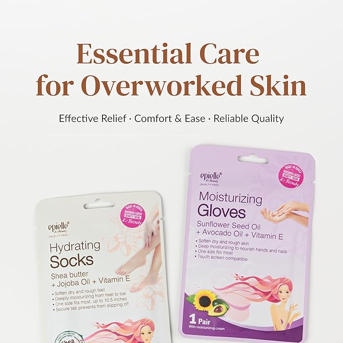 Epielle Hydrating & Moisturizing Hand & Foot Masks, Relieve and Soften Dry, Rough Skin, Self Care Gifts for Women, Spa Kit, 6 Moisturizing Gloves & 6 Moisturizing Socks