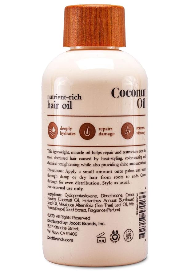 Oliology Coconut Hair Oil - Lightweight Formula Helps Repair Distressed Hair Caused by Heat Styling & Chemical Treatments | Mends Split Ends | Controls Frizz | & Paraben Free (4oz/2 Pack)