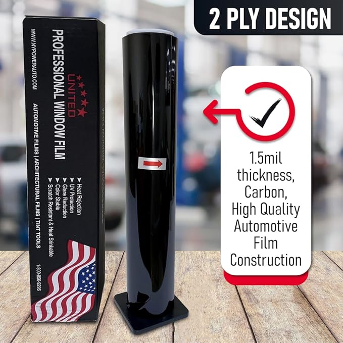 UNITED Window Tint 24"In 100'Ft 3% Nano Carbon Film 2Ply Charcoal 3% VLT - Clear PET Privacy Window Tint for Car, Home, Blocks UV/IR Rays, Reduce Heat & Glare- Adhesive Film - Lifetime Color Stability