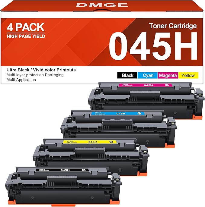 DMGE 045 Toner cartridges 045H - High Yield 4 Pack Replacement for Canon 045 Toner cartridges 045H Compatible with Canon Color imageClass MF632Cdw MF634Cdw LBP612Cdw MF632 MF634 Laser Printer