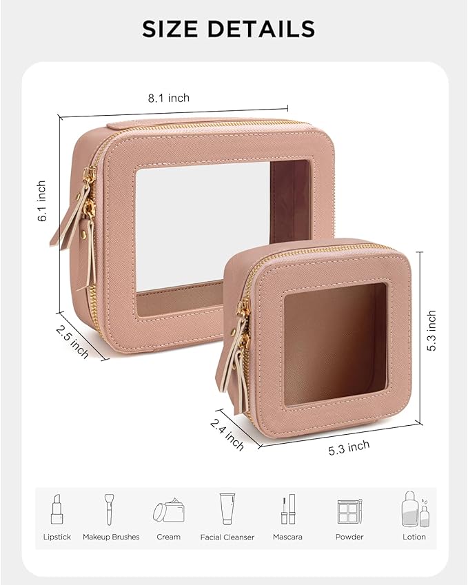 KOTORA Sunscreen Bag Clear Makeup Set,Portable Travel Toiletry Pouch Beach Vacation Essentials for Women, Vegan Leather Cosmetic Pouch Car Essentials Pink Car Accessories for Girls (Nude Pink) T