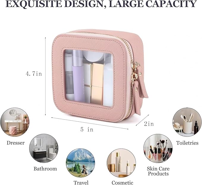 FASAOH Small Clear Makeup Bag Travel Cosmetic Case, Portable Make Up Organizer Traveling Compact Car Bag for Essentials Transparent Toiletry Bag with Zipper