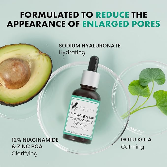 Eclat Skincare Clarifying Niacinamide Serum - 12% Niacinamide with Zinc PCA & Hyaluronic Acid - Hydrating & Soothing Formula - Face Serum for Minimizing Pores and Improving Skin Texture 1 Fl Oz
