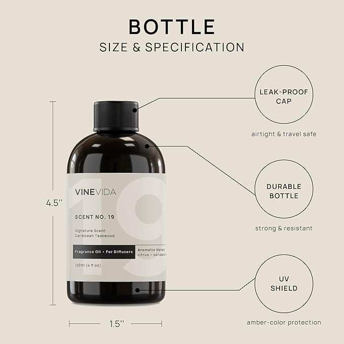 VINEVIDA [4 Fl Oz] Caribbean Teakwood Diffuser Oil - Hotel Diffuser Collection Oil, Hotel Scent Diffuser - Fragrance Oil for Cold Air Diffuser - Hotel Oil Scents - Hotel Scent Home