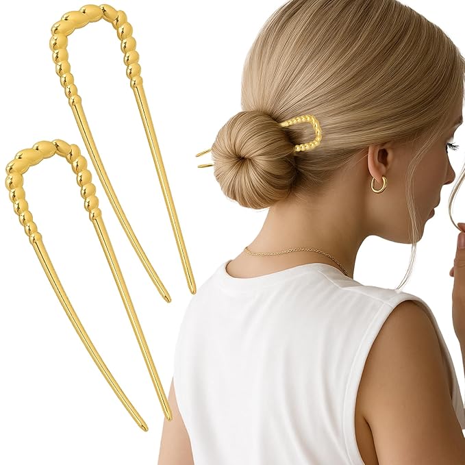 JIRIS 2PCS 5.5Inch French Hair Pins Large U-Shaped Pins for Women and Girls Fashion Metal Hair Pin French Twist Hair Pins for Buns, Updos,Stylish and Functional(set4-gold)